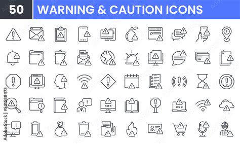 Warning And Caution Vector Line Icon Set Contains Linear Outline Icons