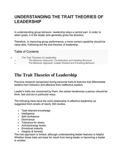 Solution Understanding The Trait Theories Of Leadership Business