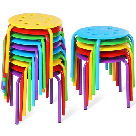 10 Pieces Kids Stackable Stools 12 Inch Round Stack Stool Chairs Set