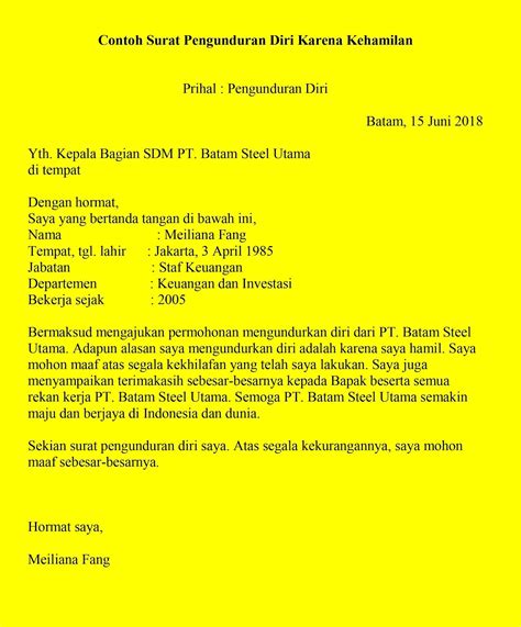 Detail Contoh Surat Resign Kerja Word Koleksi Nomer 33