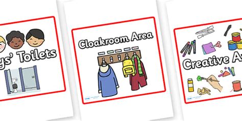 Free Editable Square Classroom Area Signs Red