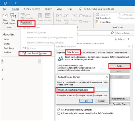 Como adicionar alguém à lista de remetentes seguros no Outlook