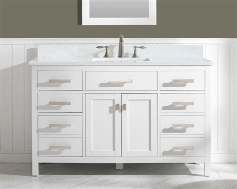 Modern 54" Single Sink Vanity with 1" Thick White Quartz Countertop in ...