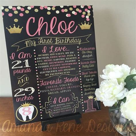 First Birthday Chalkboard Poster Pink Cream By Amandarenedesigns First