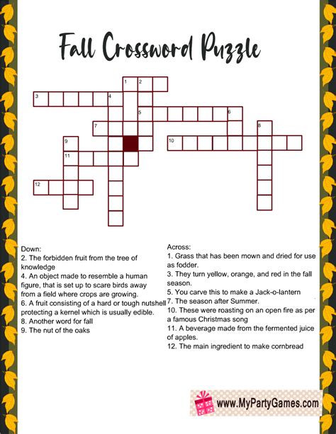 Free Printable Fall Crossword Puzzles