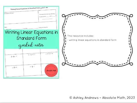 Writing Linear Equations in Standard Form Guided Notes | Teaching ...