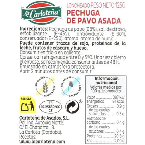 Pechuga de pavo asada al horno en lonchas La Carloteña sin gluten y sin