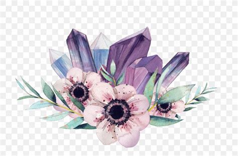 Gemstone Flower Watercolor Painting Crystal Clip Art PNG 1200x786px