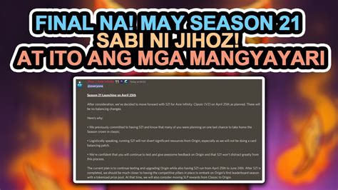 Axie Update FINAL NA MAY SEASON 21 SABI NI JIHOZ AT ITO ANG MGA