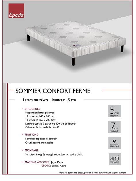 EPEDA Sommier Tapissier Pieds En Bois Massif 160 X 200 Cm 13 Lattes