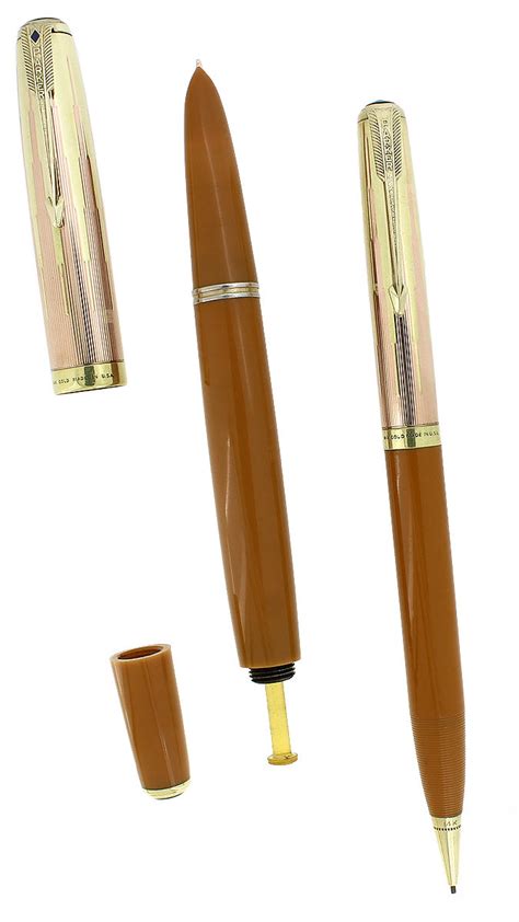 Rare 1945 Parker 51 Empire Cap Yellowstone Fountain Pen And Pencil Set R