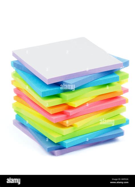 Stack Of Rainbow Colored Post It Notes Stickers Isolated On White