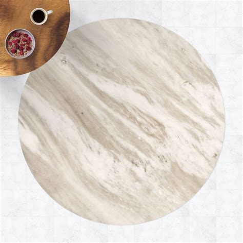 Runder Vinyl Teppich Palissandro Marmor Beige