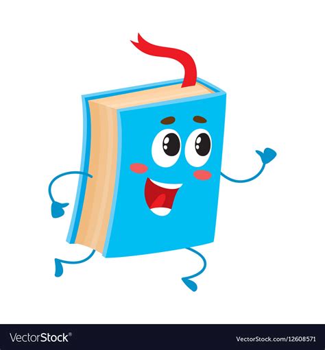 Funny Book Character Running With Bookmark Ribbon Vector Image