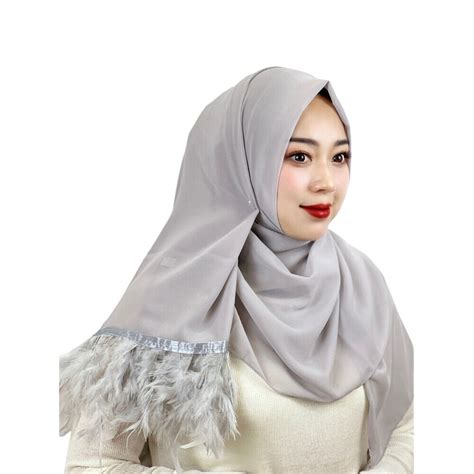 Long Feather Tassel Scarf Hijab Wrap Women Head Cover Scarves Islamic