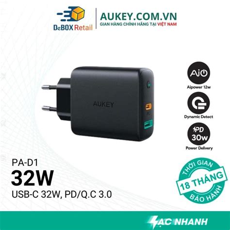 Củ Sạc Nhanh Aukey Pa D1 Type C Power Delivery 30w Usb 12w Trắng Công Nghệ Dynamic Detect