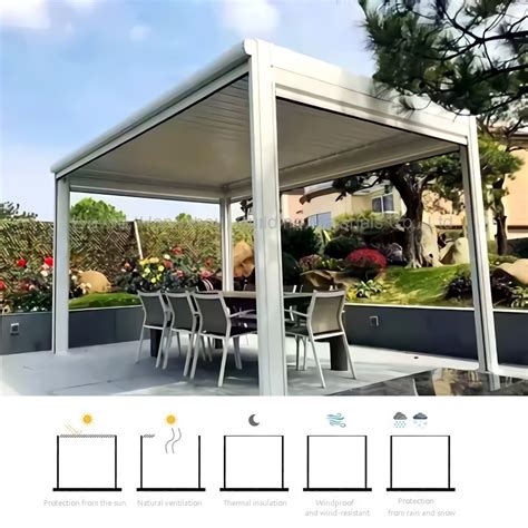 Sunshade Snow Resistance Motorized Opening Canopy Awning Aluminum Blade