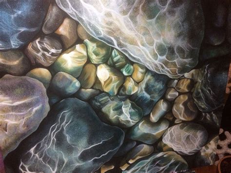 My painting of river rocks as seen through the water