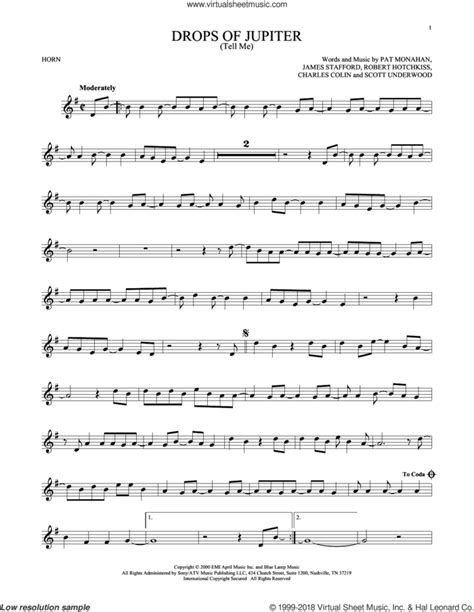 Drops Of Jupiter Tell Me Sheet Music For Horn Solo Pdf