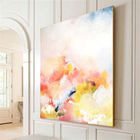 Apricot Blush Abstract Art Print, Large Embellished Canvas, Office ...