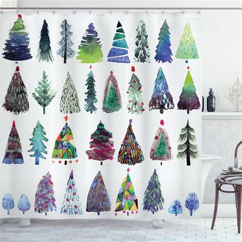 Ambesonne Christmas Shower Curtain Watercolor Fir Trees Wx L