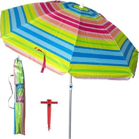 Parasol De Plage Spike 180 Cm Aluminium UPF 50 Bloque 99 Des Rayons