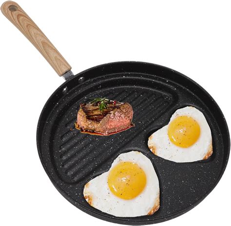 3 Section Breakfast Pan Egg Pan Steak Frying Pan Nonstick Pancake Pan Evenly Heated