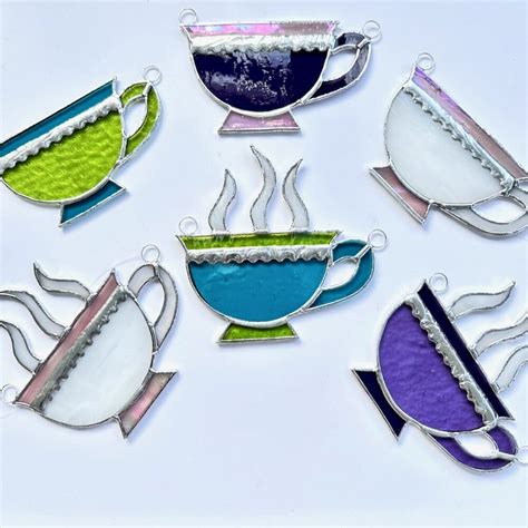 Steaming Tea Cup Stained Glass Suncatcher The British Craft House