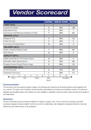 11 FREE Vendor Scorecard Samples Word PDF