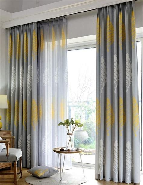 Yellow Grey Leaf Linen Sheer Blackout Curtain Set Free Shipping Artofit