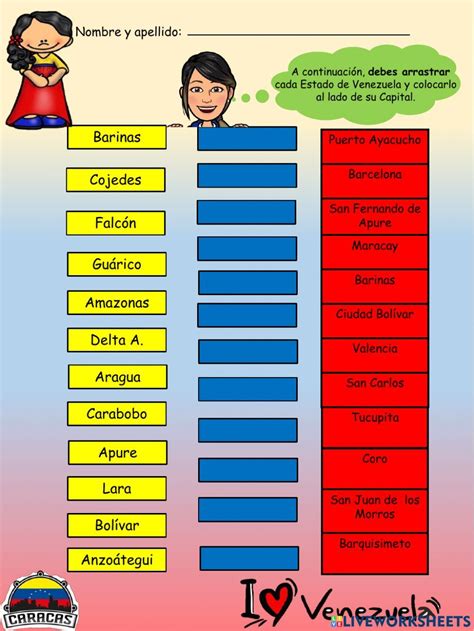 Estados y Capitales de Venezuela interactive worksheet