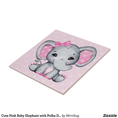 Azulejo Un elefante pequeño y rosa con polka Zazzle Baby