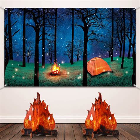 Sensfun Camping Birthday Backdrop Campfire Happy Camper