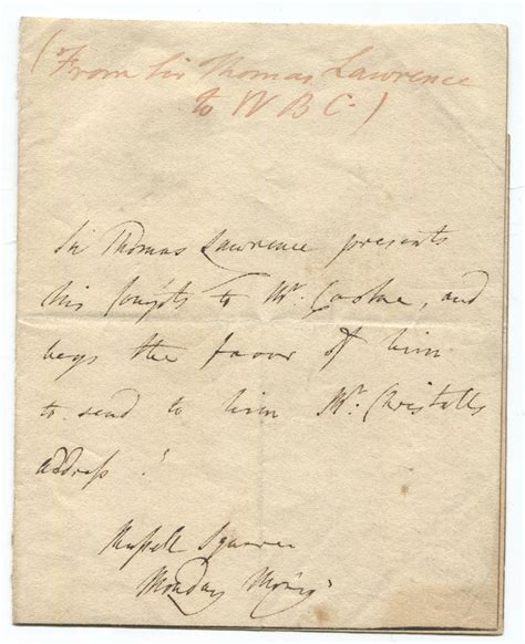 British Artist Sir Thomas Lawrence Autograph Letter Signed in the Third ...