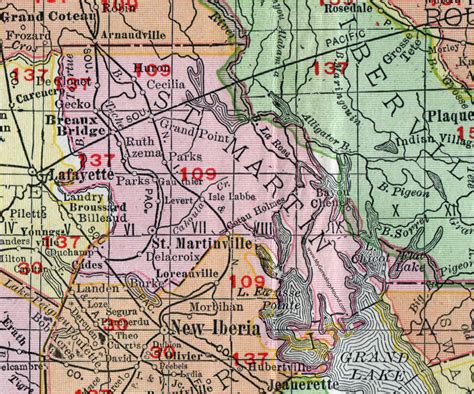 St. Martin Parish, Louisiana, 1911, Map, Rand McNally, St. Martinville ...