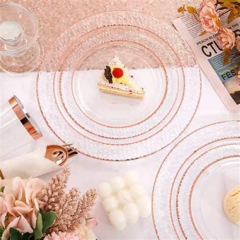 Liacere Pcs Rose Gold Plastic Plates Clear Rose Disposable Plates