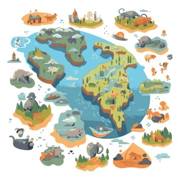 Continents Clipart Vector Illustration With Animals And Planet Maps ...