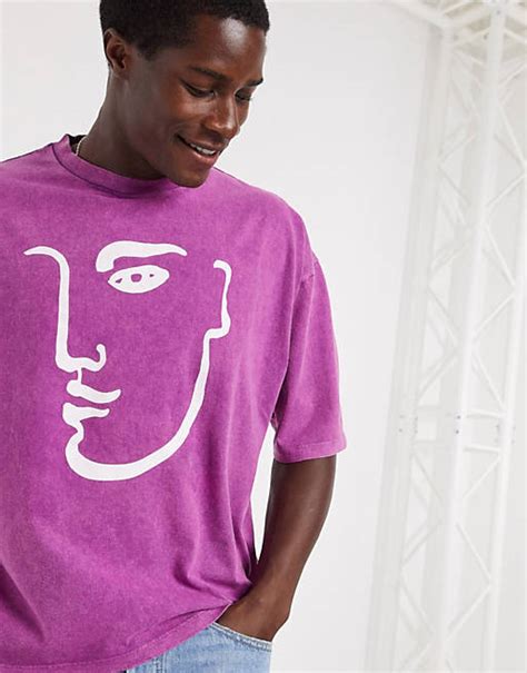 Asos Design Oversized Heavyweight T Shirt With Line Drawing Puff Print