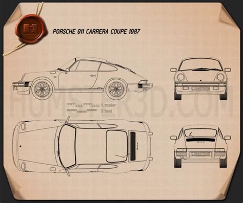 Porsche 911 Carrera Coupe 1987 Blueprint - Hum3D