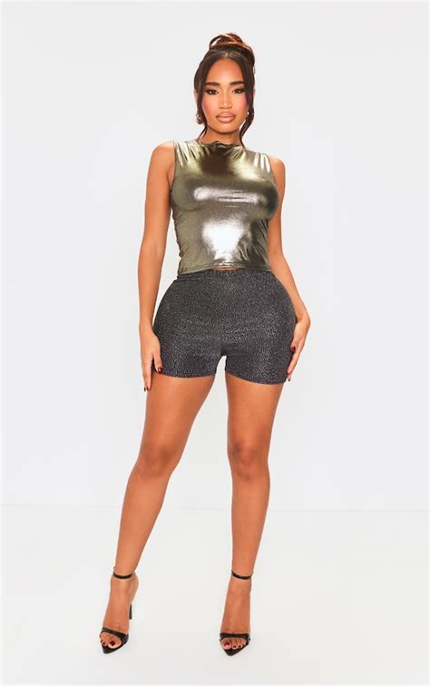 Shape Silver Lurex Glitter Hot Pants Shape Prettylittlething Usa