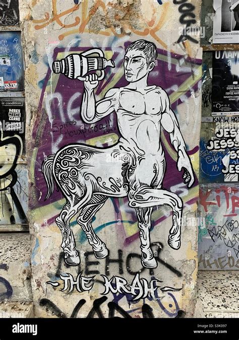 Street Art Of Half Horse Half Man Centaur In Athens Greece Stock Photo