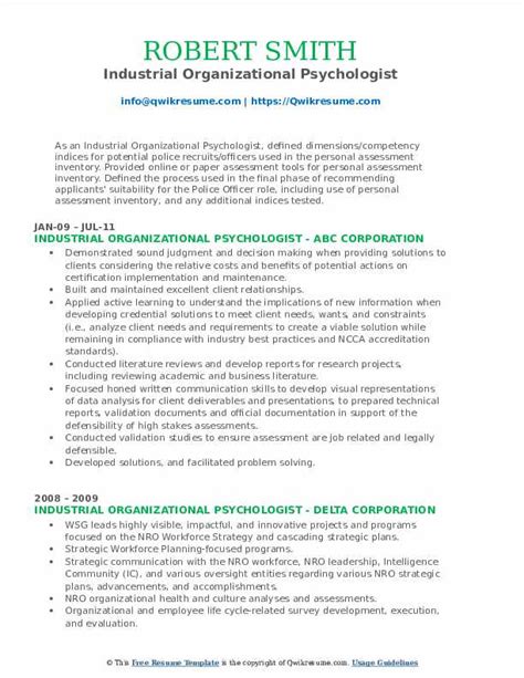 10+ Industrial Organizational Psychologist Resume Samples & Templates ...