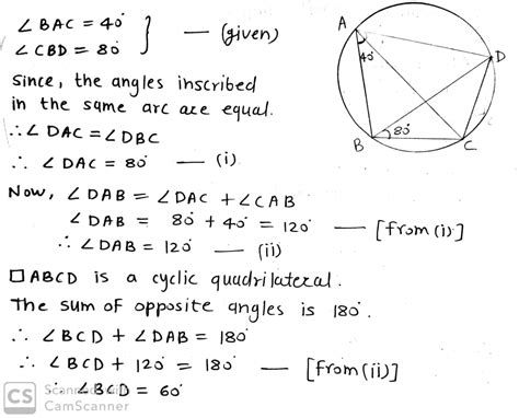 ABCD Is A Cyclic Quadrilateral In Which Angle DBC 80 O And Angle BAC