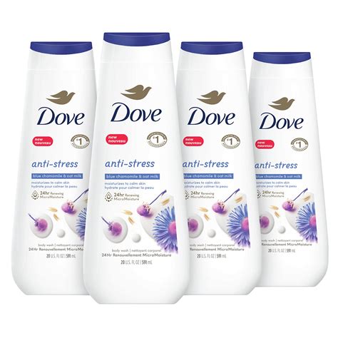 Dove Body Wash Anti Stress Mmf7 Blue Chamomile And Oat Milk 4 Count For