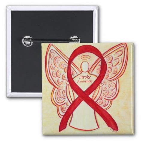 Stroke Awareness Ribbon Red Angel Personalized Pin | Stroke awareness ...