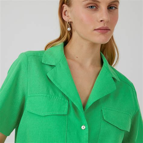 Bluse aus halbleinen mit reverskragen grün La Redoute Collections La