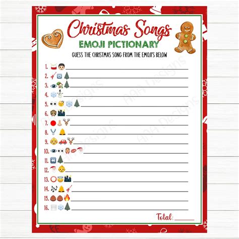 Christmas Songs Emoji Pictionary Game Printable Christmas Etsy