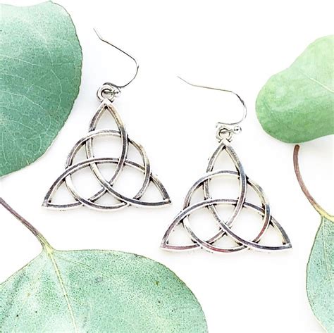 Silver Triquetra Celtic Knot Earrings For The Witch Aesthetic Trinity