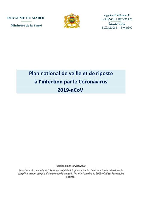 Plan National De Veille Et De Riposte à Linfection Par Le Coronavirus