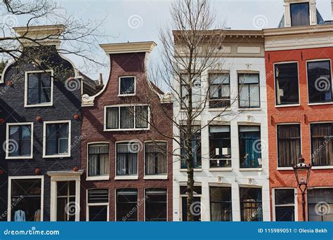 Dutch Narrow Street With Old Facades Royalty Free Stock Photo